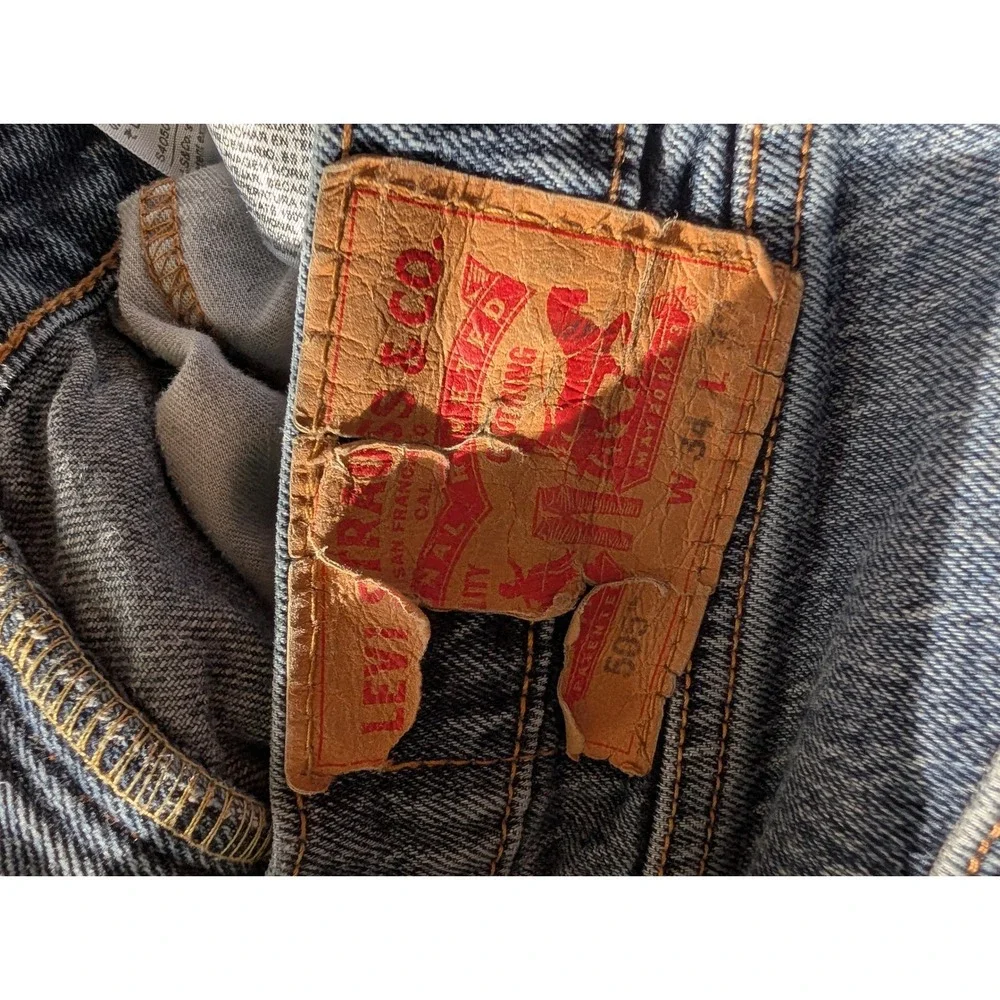 Levis 505 Regular Fit Straight Leg Jeans Medium Wash Distressed Mens 34x32